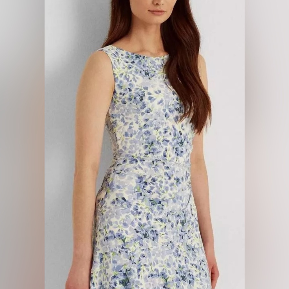 Ralph Lauren Blue and White Scoop Neck Midi Dress